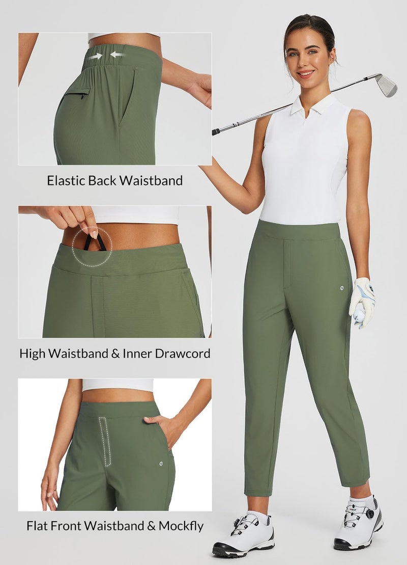 baleaf Womens Travel Pants Lightweight Stretch with Zipper Pockets Petite Ankle Dressy Golf Work Business Casual Army Green M - Image 5