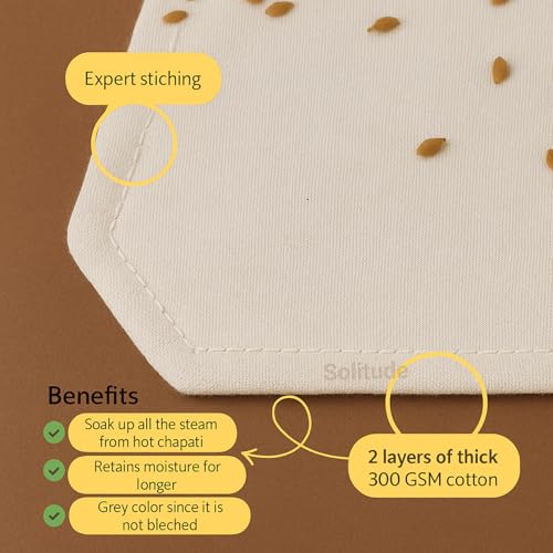 Solitude Pack of 3 Cotton Roti Clothes Wrap with Flaps, Double Layer Cotton Cover for Chapati, Hot Case, Traditional Style Kitchen Chapati Wrap, Kitchen Roti Cover for Tiffin - Image 3