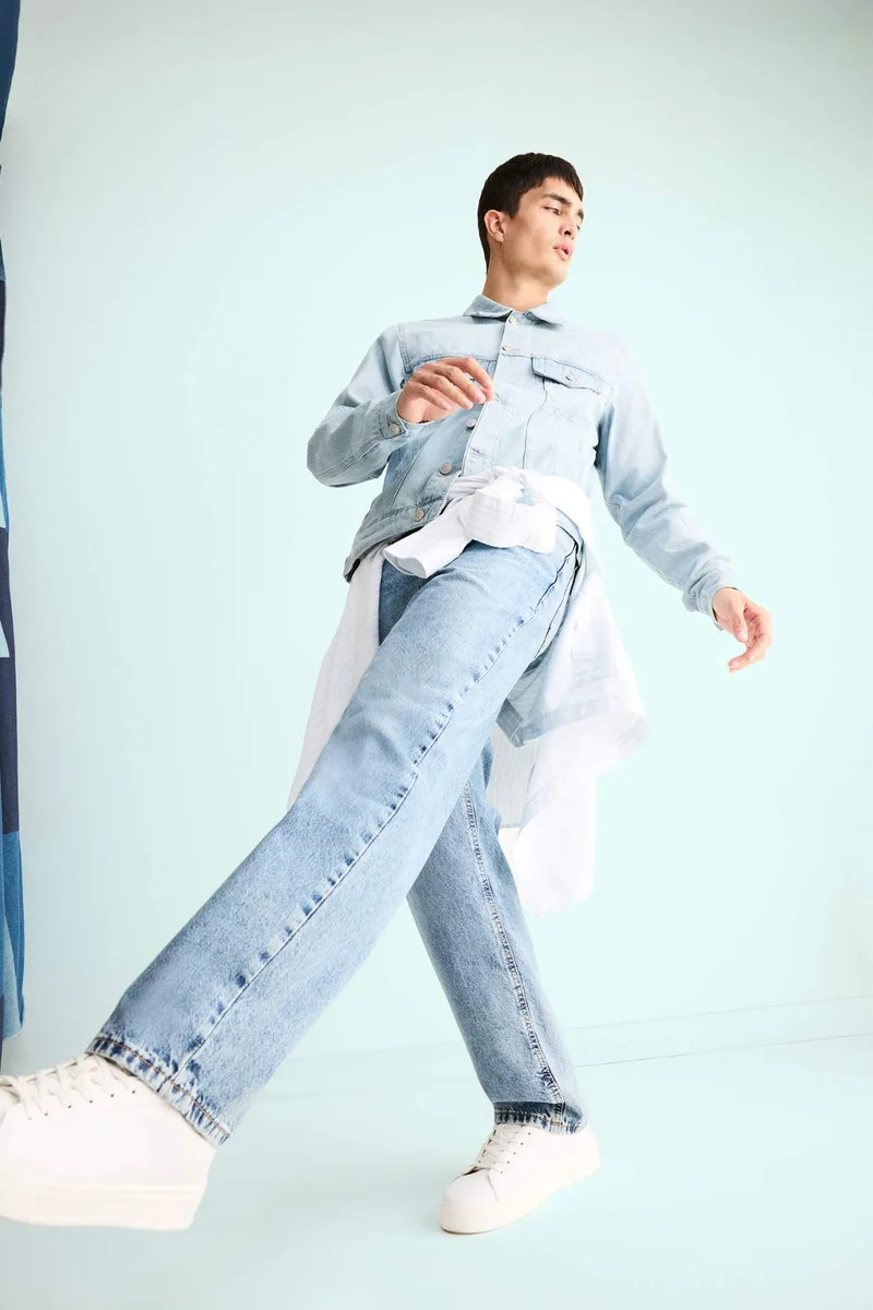 Cotton Baggy Fit Regular Waist Wide Leg Jeans