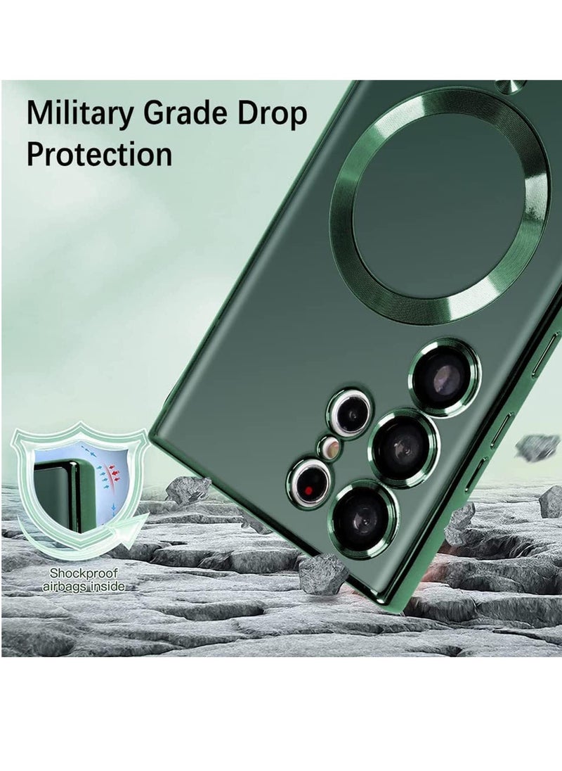 Raxoom Magnetic Clear Case for Samsung Galaxy S23 Ultra 5G with Camera Lens Protector, Compatible with MagSafe, Electroplated Slim Shockproof Phone Protective Cover for Women Men (Green) - Image 3