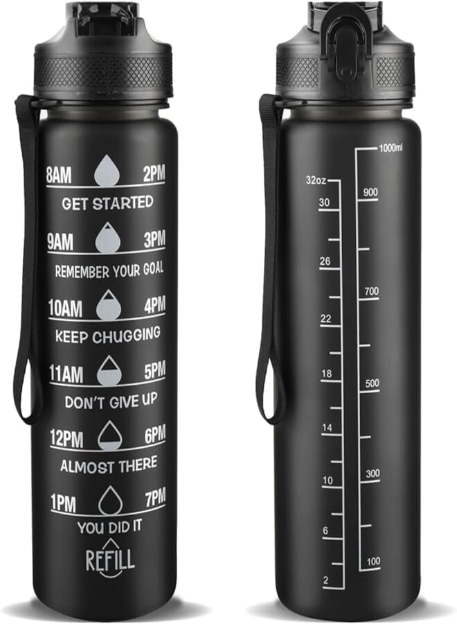 RichAxis Motivational 1L Water bottle Sipper water bottles for adults and kids plastic bottle for home, gym, office, school and college (Black-1L)
