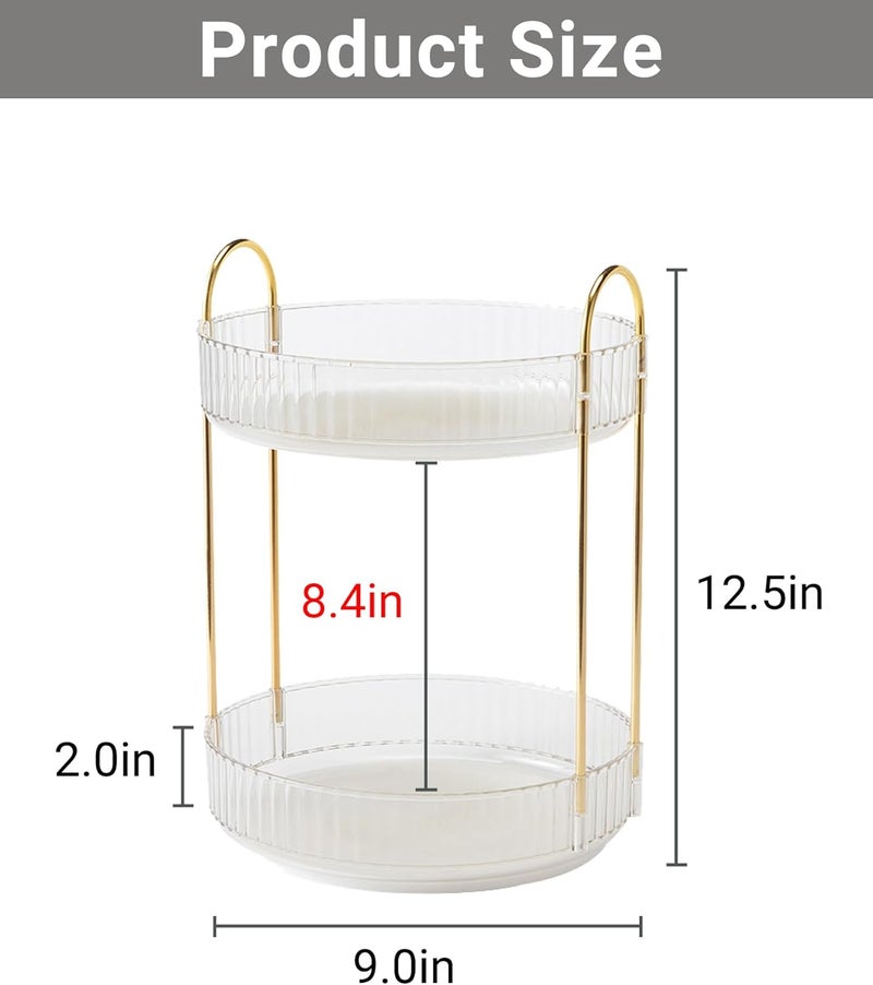 Asayuee 360 Rotating Makeup Organizer,2 Tier Large Capacity Make Up Organizers and Storage,Skincare Perfume Vanity Organizers,Bathroom Cosmetics Storage Organizer Countertop(Clear-2 Tier) - Image 2