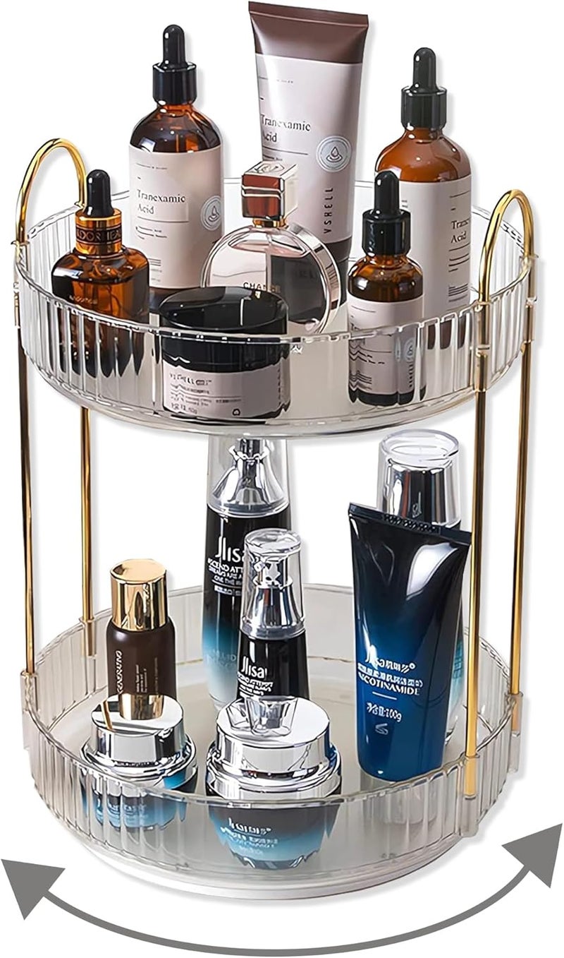 Asayuee 360 Rotating Makeup Organizer,2 Tier Large Capacity Make Up Organizers and Storage,Skincare Perfume Vanity Organizers,Bathroom Cosmetics Storage Organizer Countertop(Clear-2 Tier) - Image 1