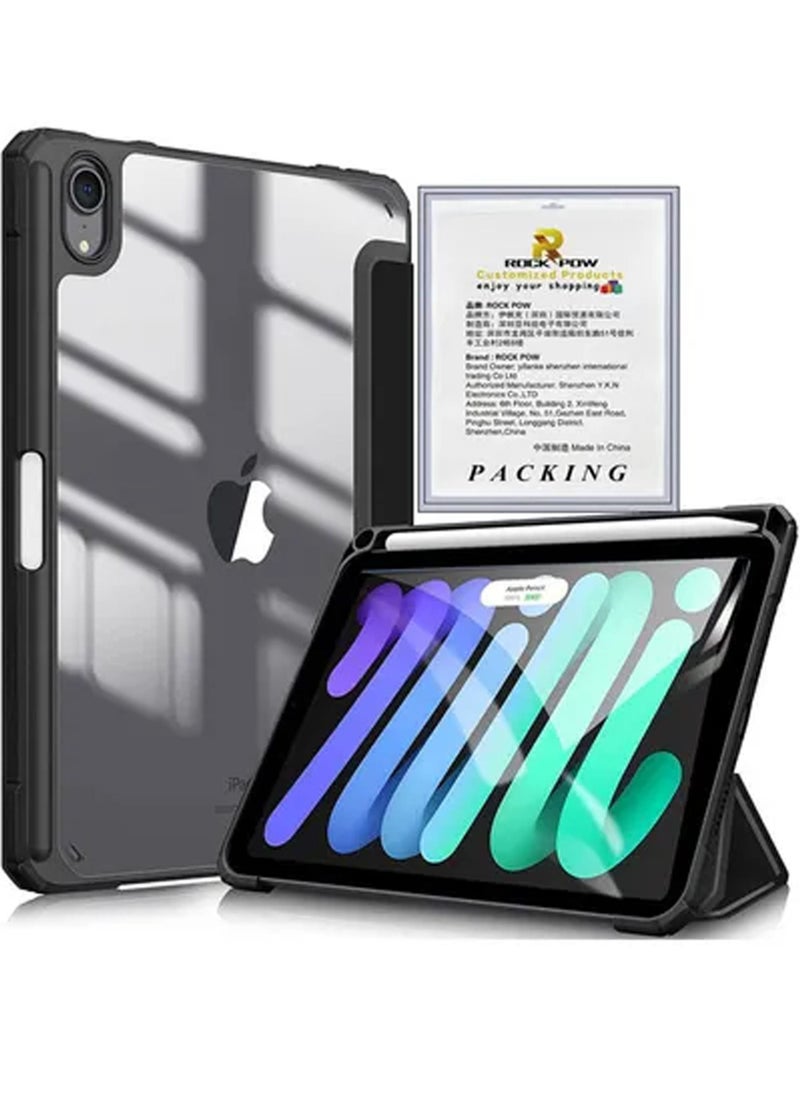 Rock Pow - Hybrid Slim Case for iPad Mini 7 (A17 Pro) 2024 / iPad Mini 6 2021, [Built-in Pencil Holder] Shockproof Cover Clear Transparent Back Shell for iPad Mini 7th/6th Generation 8.3" - Image 1