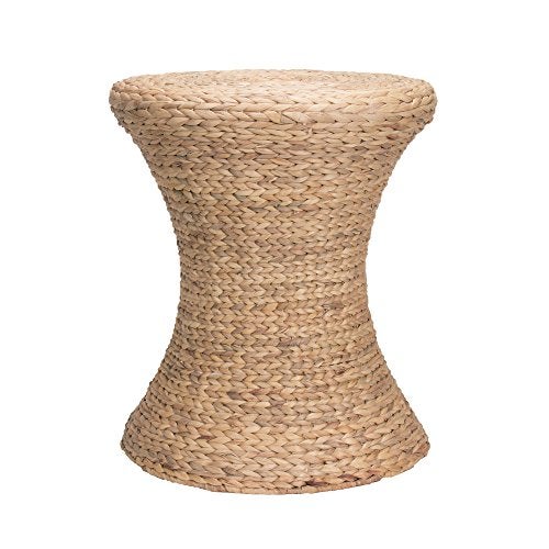 Household Essentials Handwoven Water Hyacinth Wicker Stool with Hourglass Shape Natural