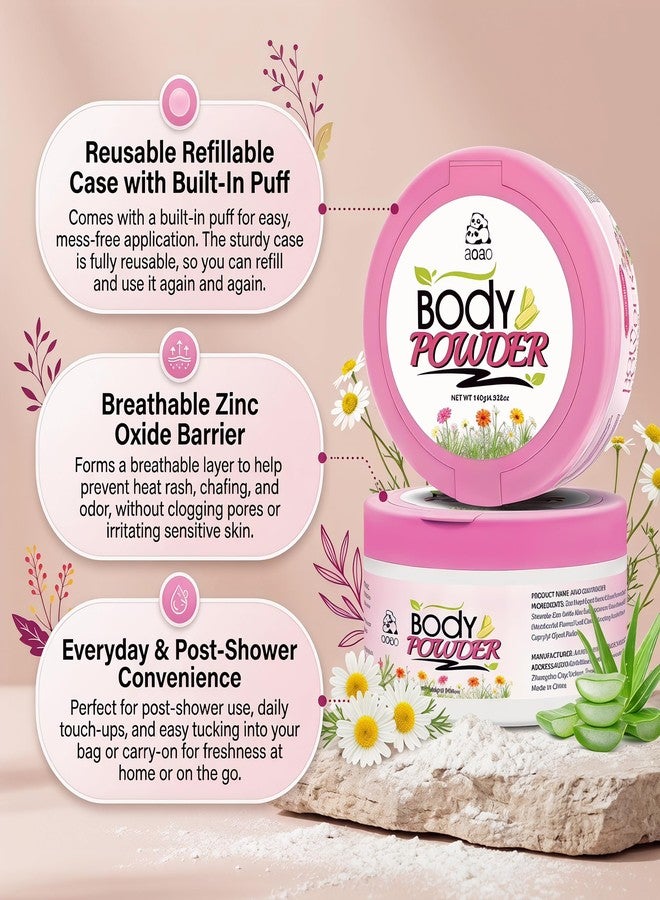 AOAO Women's Body Powder for Sweat, Help Reduce Post-Shower Dampness, Talc-Free Body Powder with Puff, Chamomile & Aloe for Soothing, Sweat Absorbs & Anti-Chafing for Sensitive Skin Daily Care, 140g/5oz - Image 3