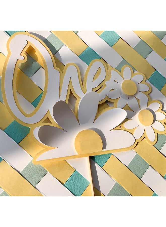 Pinfliers Pinfliers Bumblebee/Daisy Theme Birthday Decoration, Paper One Cake Topper for 1st Birthday Girl, Happy Birthday Cake Topper for Cake Decoration, 1 Cake Topper for Girls, Yellow & White  - Image 2