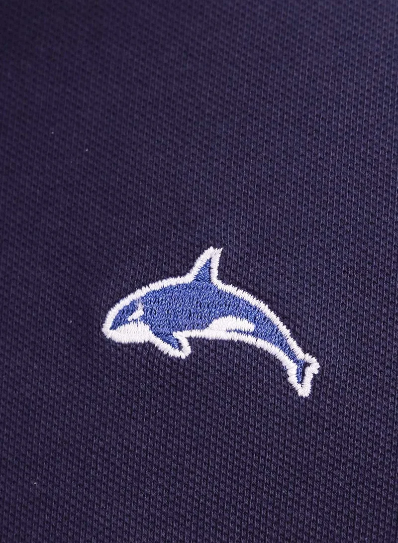 GIORDANO Men's Embroidery Solid Polo - Navy Blue