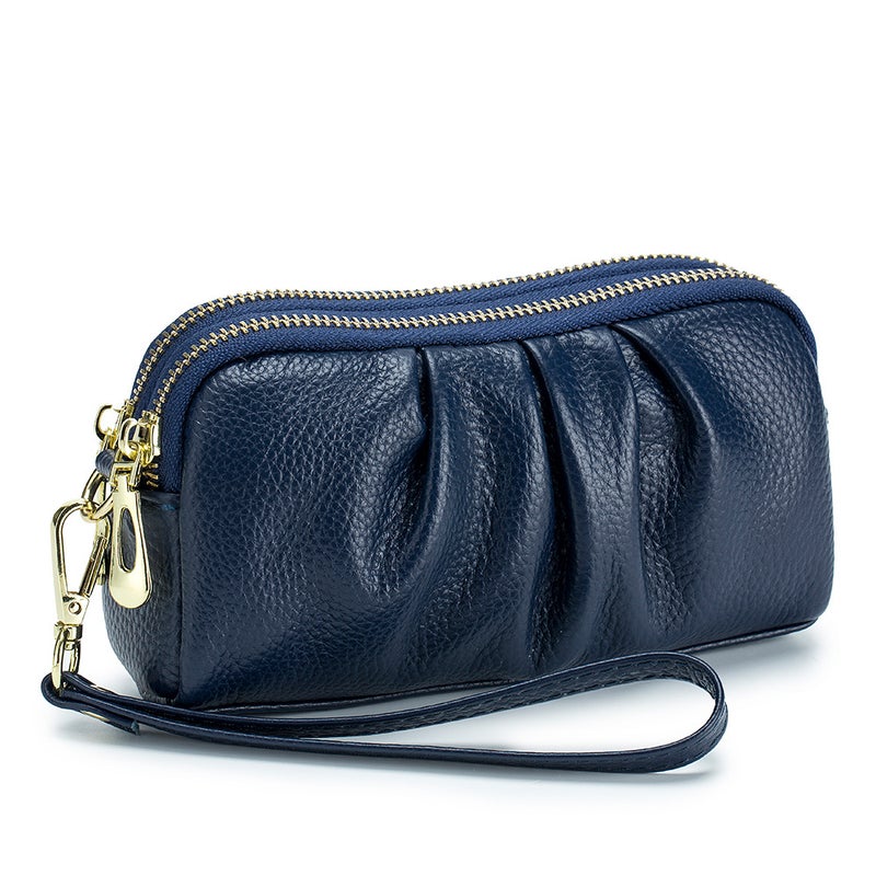 First-Layer Cowhide Clutch Double-Layer Genuine Leather Women'S Large-Capacity Elegant Mother'S Hand Collar Bag Women'S Wallet Mobile Phone Bag - Image 1