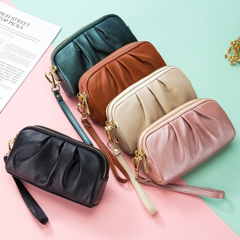 First-Layer Cowhide Clutch Double-Layer Genuine Leather Women'S Large-Capacity Elegant Mother'S Hand Collar Bag Women'S Wallet Mobile Phone Bag - Image 4