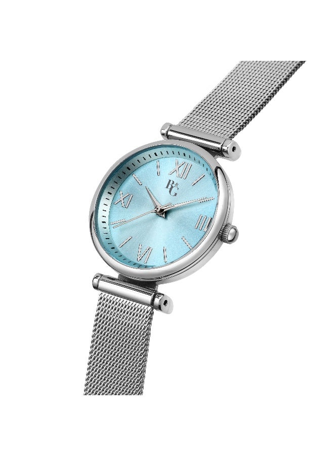 B&G Women's Blue Round Analog Dial with Silver Stainless Steel Band Watch - 28mm - R3853302514 - Image 2