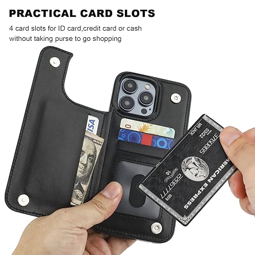 OT ONETOP ONETOP Compatible with iPhone 15 Pro Max Wallet Case with Card Holder, PU Leather Kickstand Card Slots Case, Double Magnetic Clasp and Durable Shockproof Cover 6.7 Inch (Black) - Image 4