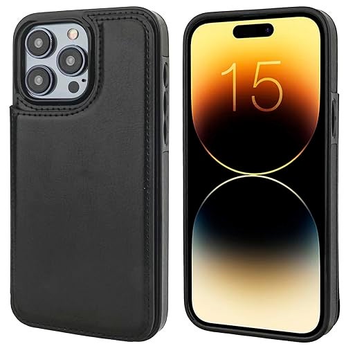 OT ONETOP ONETOP Compatible with iPhone 15 Pro Max Wallet Case with Card Holder, PU Leather Kickstand Card Slots Case, Double Magnetic Clasp and Durable Shockproof Cover 6.7 Inch (Black) - Image 3