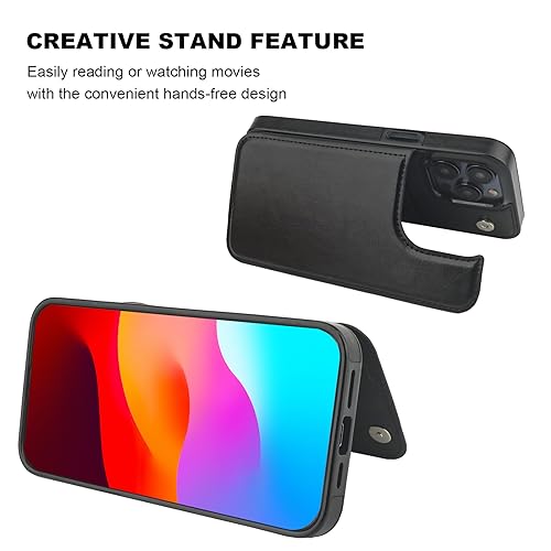 OT ONETOP ONETOP Compatible with iPhone 15 Pro Max Wallet Case with Card Holder, PU Leather Kickstand Card Slots Case, Double Magnetic Clasp and Durable Shockproof Cover 6.7 Inch (Black) - Image 5