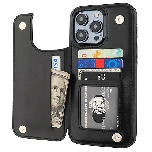OT ONETOP ONETOP Compatible with iPhone 15 Pro Max Wallet Case with Card Holder, PU Leather Kickstand Card Slots Case, Double Magnetic Clasp and Durable Shockproof Cover 6.7 Inch (Black) - Image 1