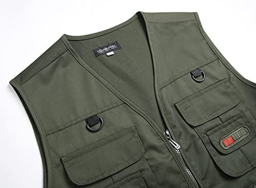 LISUHEPEAL Men's Fishing Vest Summer Outdoor Work Safari Travel Photo Vests with Multi Pockets (L,S18-Army Green) - Image 3