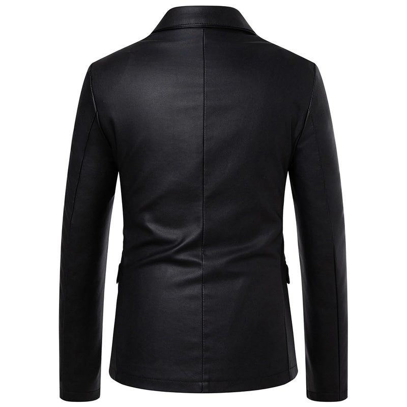 Womleys Men's Casual Notched Collar One Button Faux Leather Blazer Suit Jacket Sport Coats (Large, Black) - Image 3