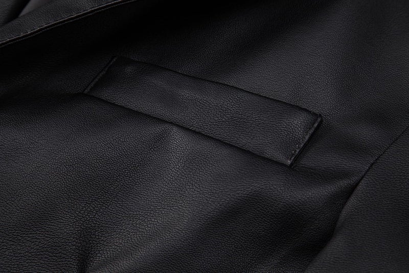 Womleys Men's Casual Notched Collar One Button Faux Leather Blazer Suit Jacket Sport Coats (Large, Black) - Image 5