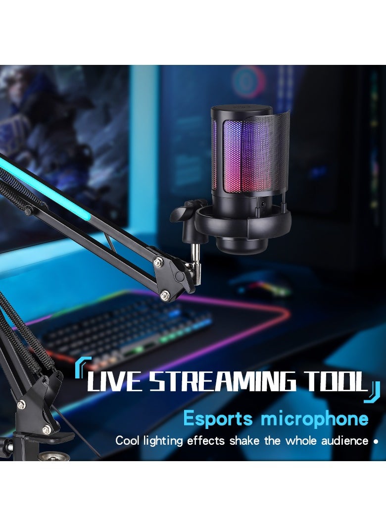 YU'S YU'S ME6S-35 USB Gaming Microphone for PC, PS5, Condenser, Fast Mute, RGB Indicator, Iron Desk Stand, Shock Pop Filter for Video Control, Discord, Twitch, Black  - Image 3