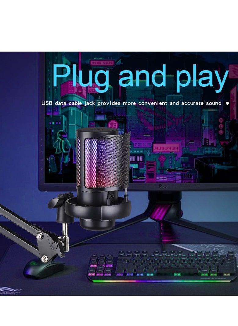 YU'S YU'S ME6S-35 USB Gaming Microphone for PC, PS5, Condenser, Fast Mute, RGB Indicator, Iron Desk Stand, Shock Pop Filter for Video Control, Discord, Twitch, Black  - Image 4