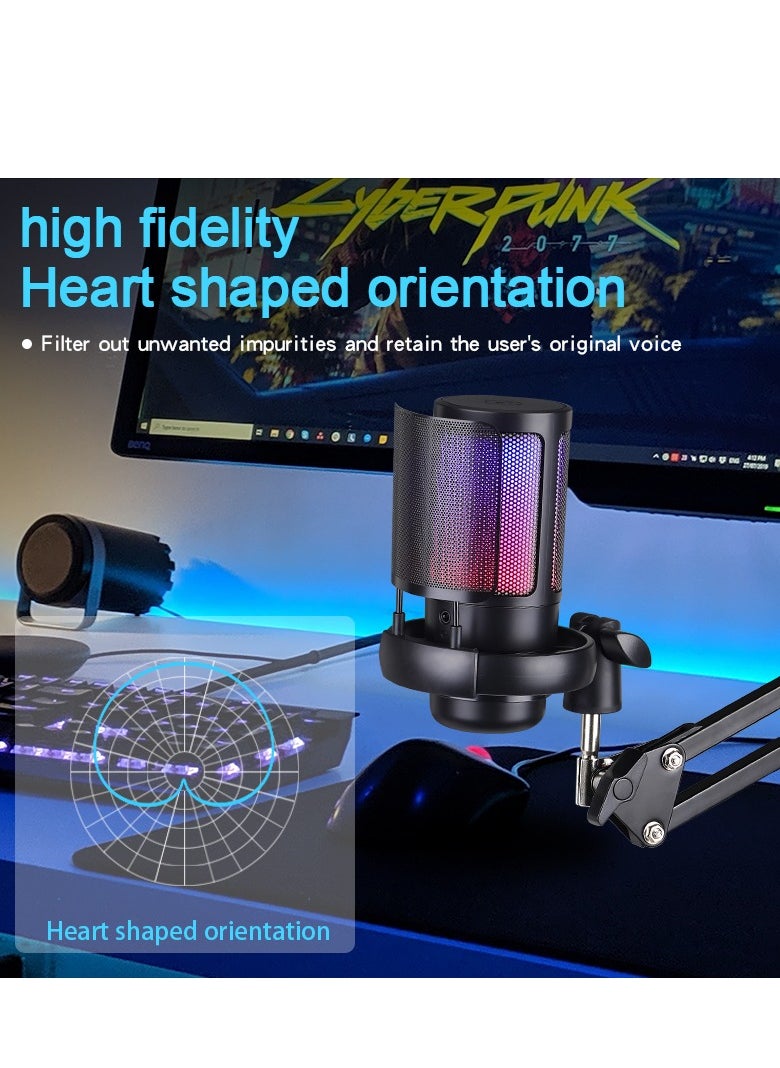 YU'S YU'S ME6S-35 USB Gaming Microphone for PC, PS5, Condenser, Fast Mute, RGB Indicator, Iron Desk Stand, Shock Pop Filter for Video Control, Discord, Twitch, Black  - Image 5