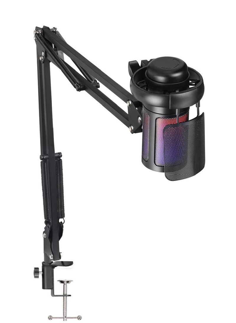 YU'S YU'S ME6S-35 USB Gaming Microphone for PC, PS5, Condenser, Fast Mute, RGB Indicator, Iron Desk Stand, Shock Pop Filter for Video Control, Discord, Twitch, Black  - Image 2