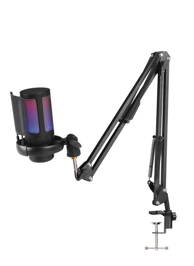 YU'S YU'S ME6S-35 USB Gaming Microphone for PC, PS5, Condenser, Fast Mute, RGB Indicator, Iron Desk Stand, Shock Pop Filter for Video Control, Discord, Twitch, Black  - Image 1