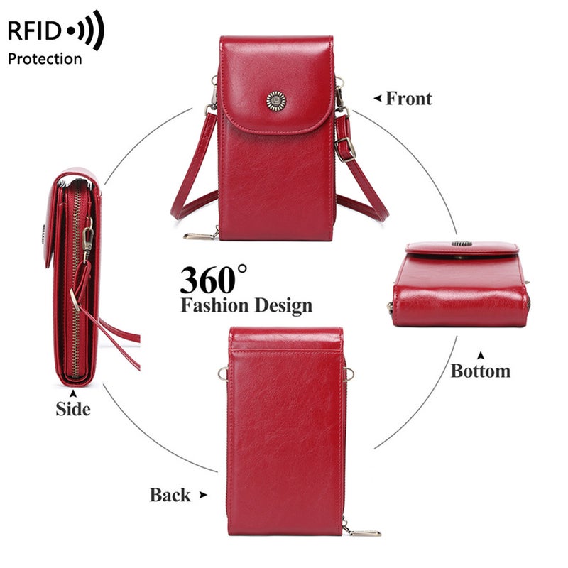 Rfid Anti-Magnetic Mobile Phone Bag Retro Oil Wax Leather Mobile Phone Bag Versatile Women'S Shoulder Crossbody Bag - Image 5
