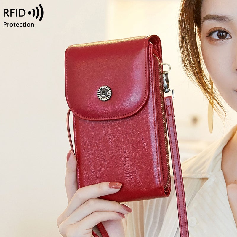 Rfid Anti-Magnetic Mobile Phone Bag Retro Oil Wax Leather Mobile Phone Bag Versatile Women'S Shoulder Crossbody Bag - Image 3