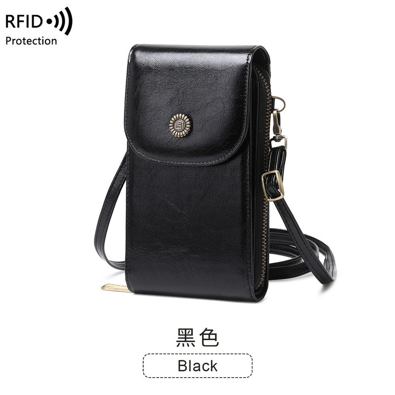 Rfid Anti-Magnetic Mobile Phone Bag Retro Oil Wax Leather Mobile Phone Bag Versatile Women'S Shoulder Crossbody Bag - Image 1