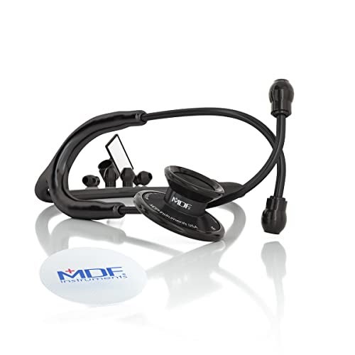 MDF Instruments أدوات MDF، قابلة للنقش - سماعة طبية خفيفة الوزن مخصصة للأطباء والممرضين والطلاب واستخدامات الرعاية الصحية المنزلية، للبالغين، ذات رأس مزدوج، أنبوب أسود، رأس سماعة أسود - MDF747XPBO-ENGRAVING - Image 2
