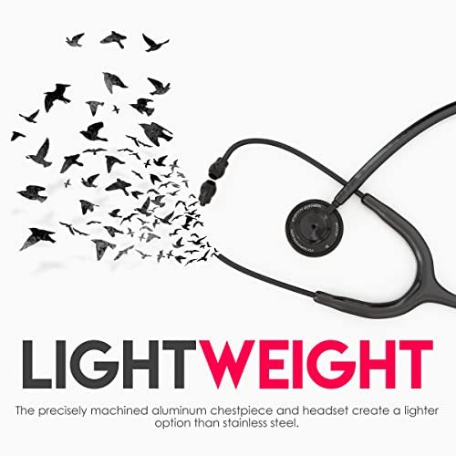 MDF Instruments أدوات MDF، قابلة للنقش - سماعة طبية خفيفة الوزن مخصصة للأطباء والممرضين والطلاب واستخدامات الرعاية الصحية المنزلية، للبالغين، ذات رأس مزدوج، أنبوب أسود، رأس سماعة أسود - MDF747XPBO-ENGRAVING - Image 4