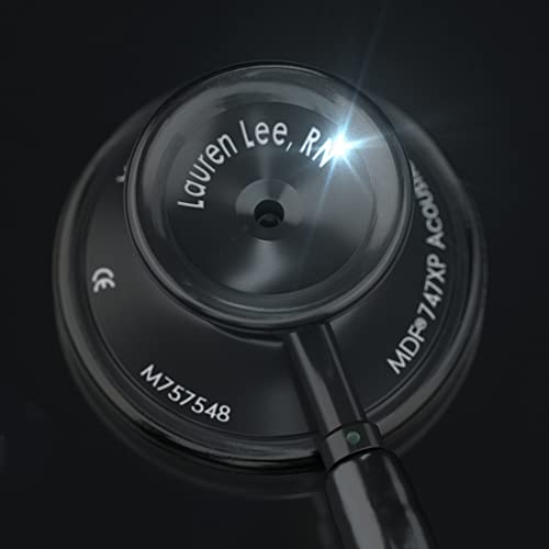 MDF Instruments أدوات MDF، قابلة للنقش - سماعة طبية خفيفة الوزن مخصصة للأطباء والممرضين والطلاب واستخدامات الرعاية الصحية المنزلية، للبالغين، ذات رأس مزدوج، أنبوب أسود، رأس سماعة أسود - MDF747XPBO-ENGRAVING - Image 1