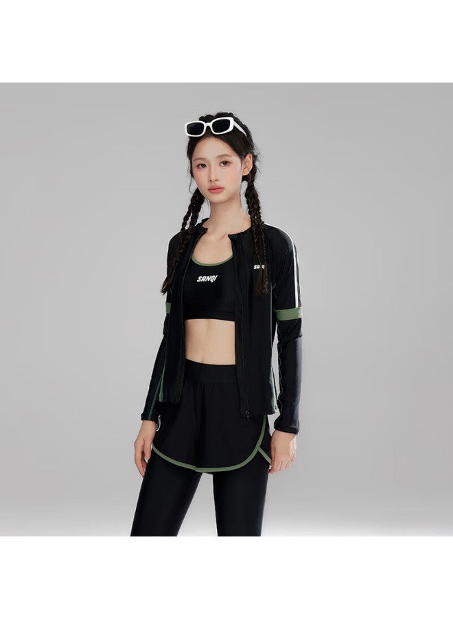 Sanqi Women's Long-sleeve And Long-pants Two-piece Swimsuit Set, Five Pieces, Surfing Suit, Snorkeling Wetsuit, Plus Size, Conservative Hot Spring Swimwear, XL - Image 2