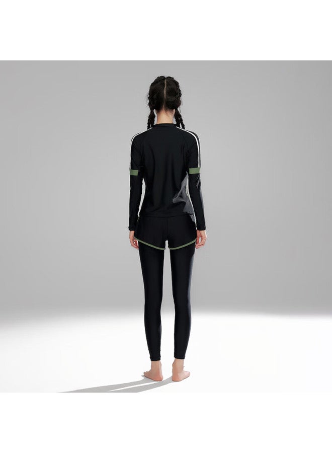 Sanqi Women's Long-sleeve And Long-pants Two-piece Swimsuit Set, Five Pieces, Surfing Suit, Snorkeling Wetsuit, Plus Size, Conservative Hot Spring Swimwear, XL - Image 5