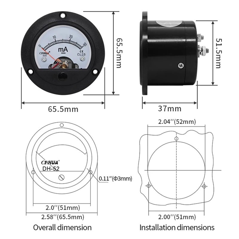 Dc Milliammeter Pointer Ammeter 30MA 65 5MM Circular Instrument Current Measuring Tool - Image 3