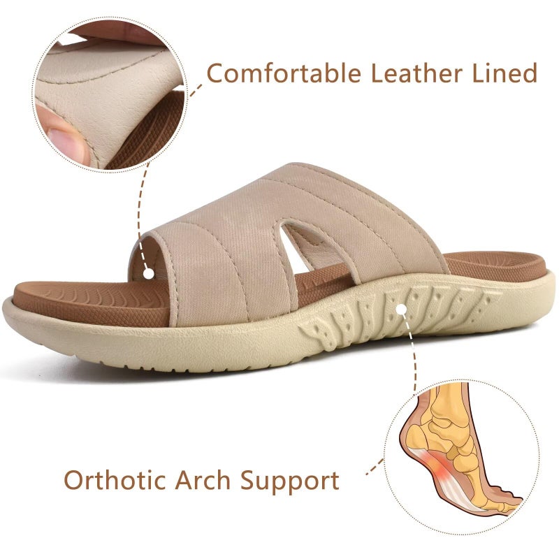 KuaiLu Womens Fashion Orthotic Slides Ladies Lightweight Athletic Yoga Mat Walking Sandals Slip On Thick Cushion Recovery Slippers Sandles Comfortable Plantar Fasciitis Arch Support Tan Beige Size 8.5 - Image 4