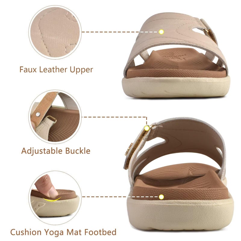 KuaiLu Womens Fashion Orthotic Slides Ladies Lightweight Athletic Yoga Mat Walking Sandals Slip On Thick Cushion Recovery Slippers Sandles Comfortable Plantar Fasciitis Arch Support Tan Beige Size 8.5 - Image 5
