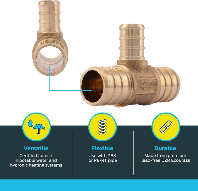SharkBite Global assorted color picks 3/4 Inch x 3/4 Inch x 1/2 Inch Crimp Reducing Tee, Brass Plumbing Fitting, PEX Pipe, PE-RT, UC412LFA Modern practical shape - Image 3