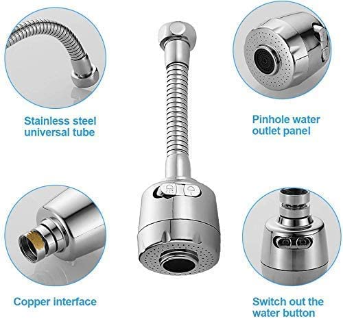 RYLAN Sink Faucet Sprayer Attachment 360 Rotatable Kitchen Tap Head Replacement,Anti-Splash Faucet Nozzle Head with Hose and Universal Connector, 6.5 X 10 X 1 Inch, Silver - Image 4