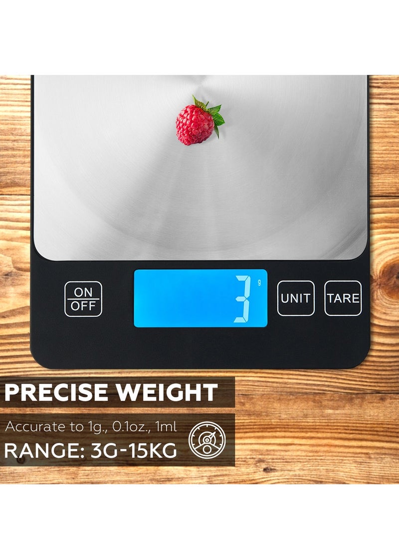 AMROAH 15kg Digital Kitchen Scale Rechargeable with USB Type C Charging & LCD Display, 304 Stainless Steel Weight Food Scale Ounces Grams for Kitchen Cooking Baking Meal Prep  - Image 4