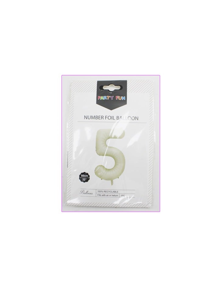 PARTY FUN Foil Number Balloon 32" No.5 Cream Color - Image 3