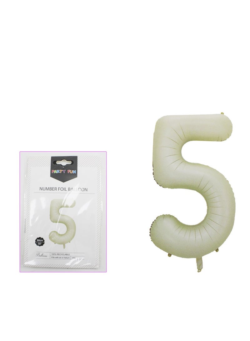 PARTY FUN Foil Number Balloon 32" No.5 Cream Color - Image 2