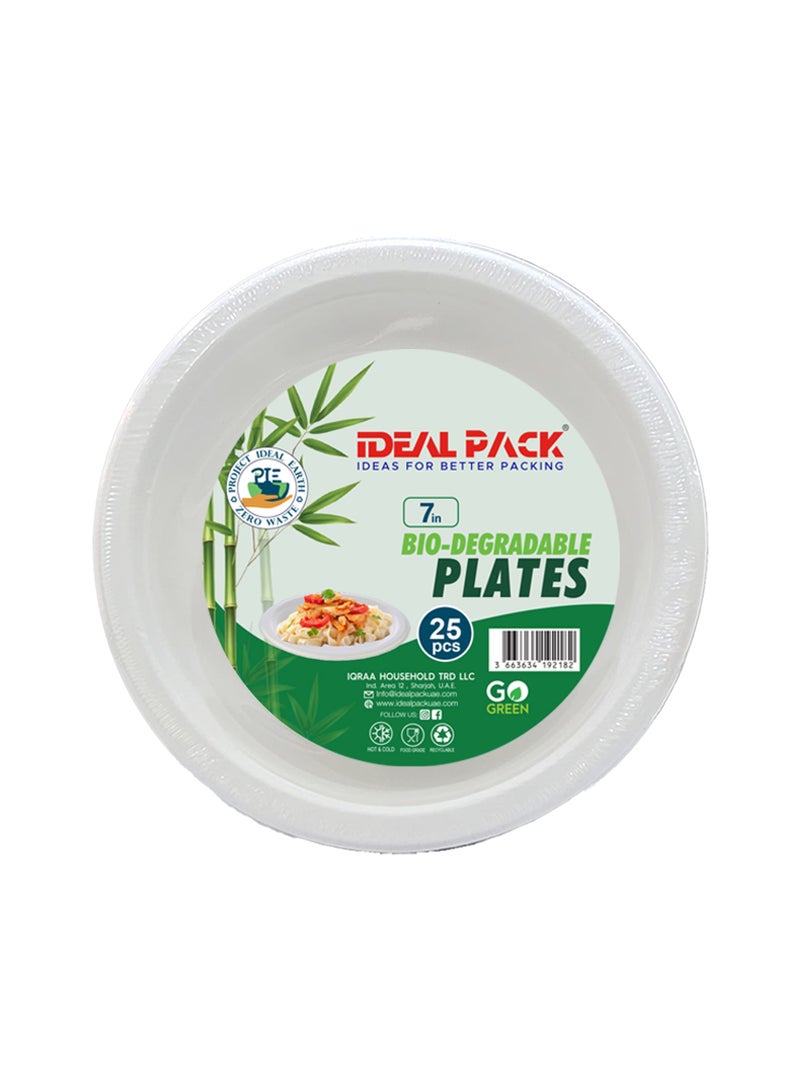 Ideal Pack Biodegradable Plate 7inch  25 Pieces  Eco Friendly, Compostable, & Durable