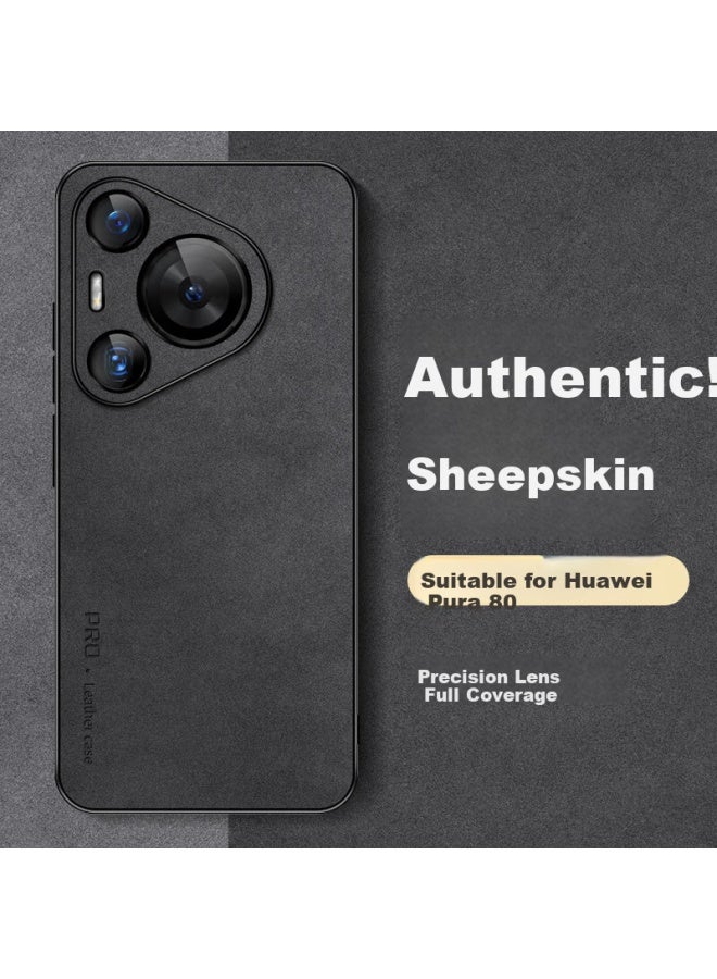 Shangsu Huawei Pura80 Phone Case Huawei P80 Protective Cover Anti-fall Full Coverage Soft Shell Simple And Light Luxury Sheepskin Silicone Shell Female Male Leather Case Black