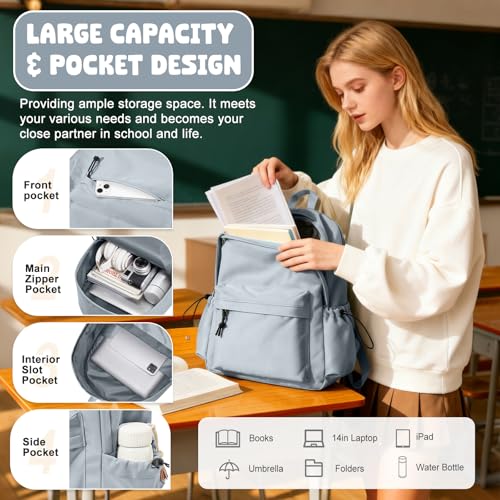 VECAVE School Backpack Blue Waterproof Bookbag Casual Lightweight Travel Rucksack Daypack Backpacks for Men Women College High School Bags backpack for Boys Girls Teens - Image 3
