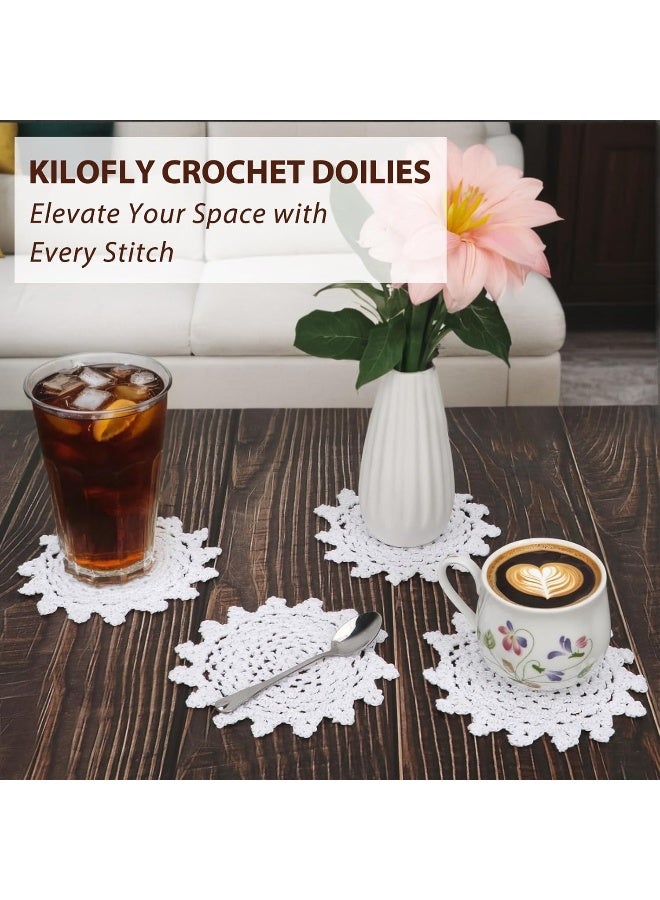 kilofly Crochet Cotton Lace Table Placemats Doilies Value Pack, 4pc, White, Net, 6 inch - Image 4