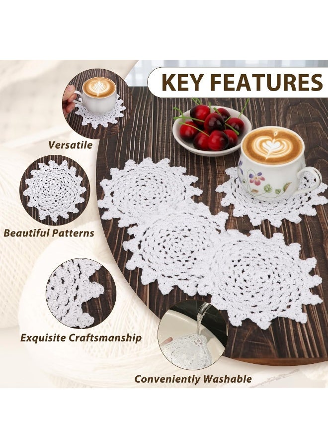 kilofly Crochet Cotton Lace Table Placemats Doilies Value Pack, 4pc, White, Net, 6 inch - Image 3