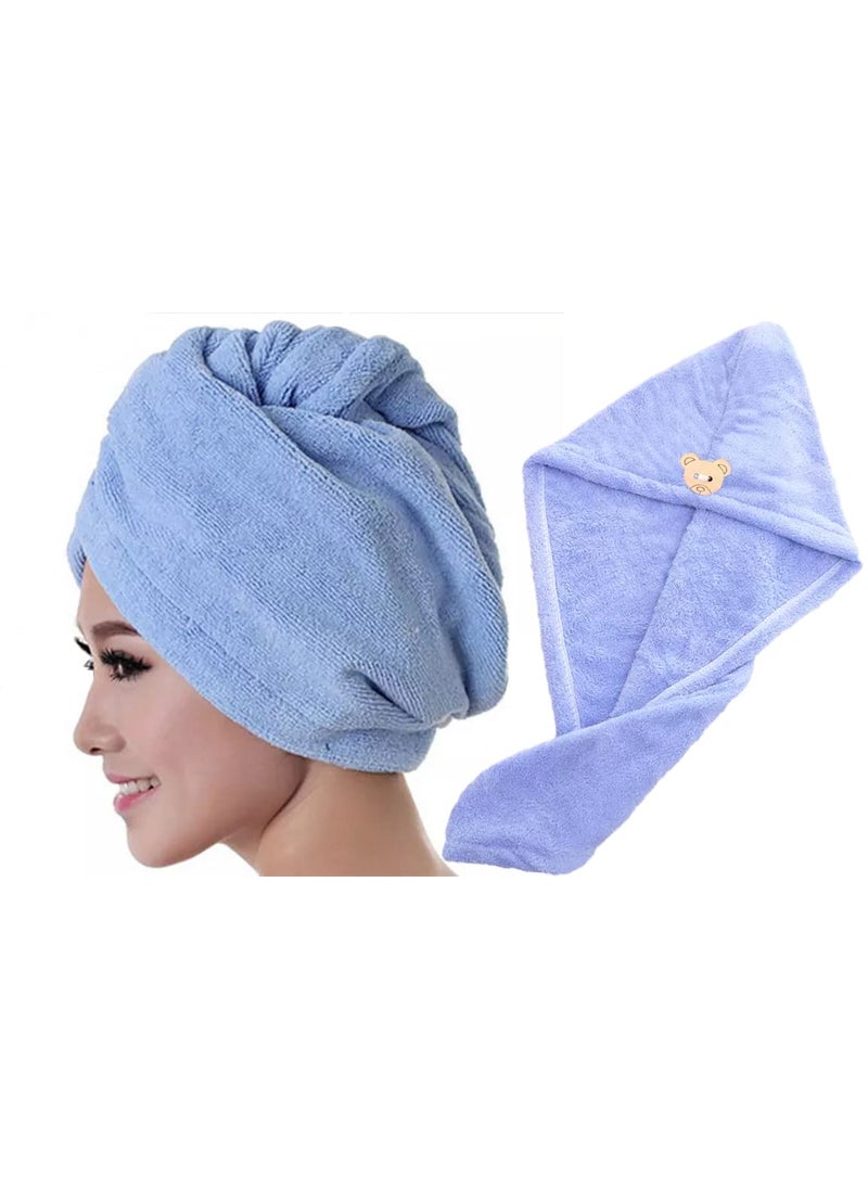 Bluwings Bluwings Microfiber Hair Wrap Super Absorbent Ultra Soft Turban HairDrying Quick Bath Shower Caps Magic Bathrobe Hair Warp Salon Head Towel for Women and Girls Blue  - Image 1