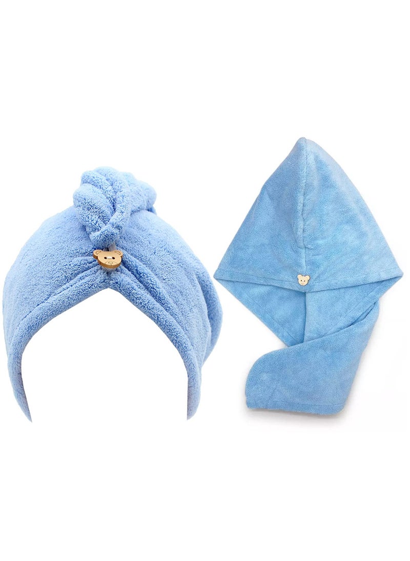 Bluwings Bluwings Microfiber Hair Wrap Super Absorbent Ultra Soft Turban HairDrying Quick Bath Shower Caps Magic Bathrobe Hair Warp Salon Head Towel for Women and Girls Blue  - Image 2